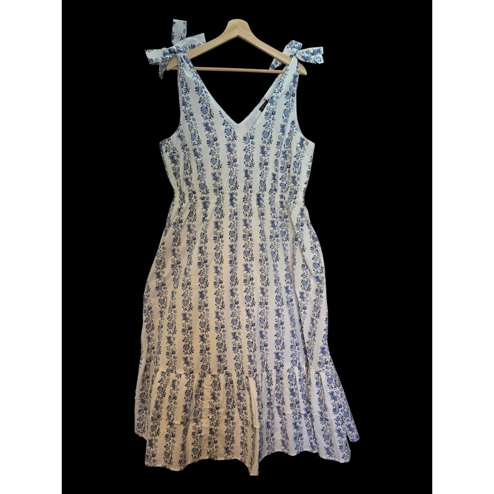 Vineyard Vines Bella Floral Poplin Ruffle Maxi Dress NWT White Blue XL - Picture 3 of 12